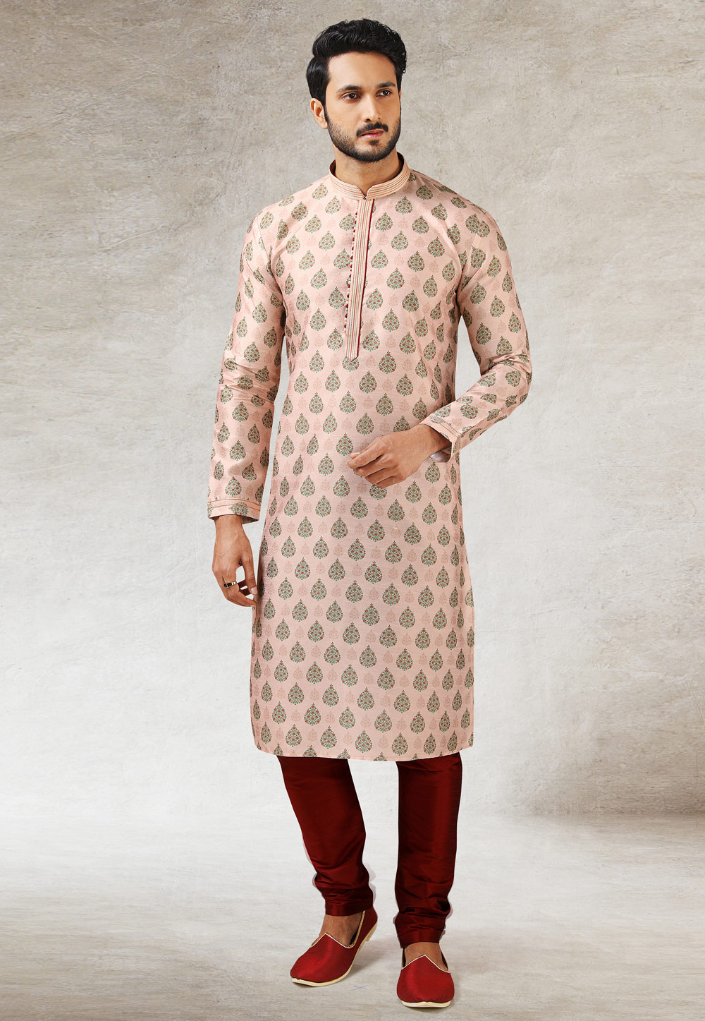 Peach Art Silk Kurta Pajama 241429