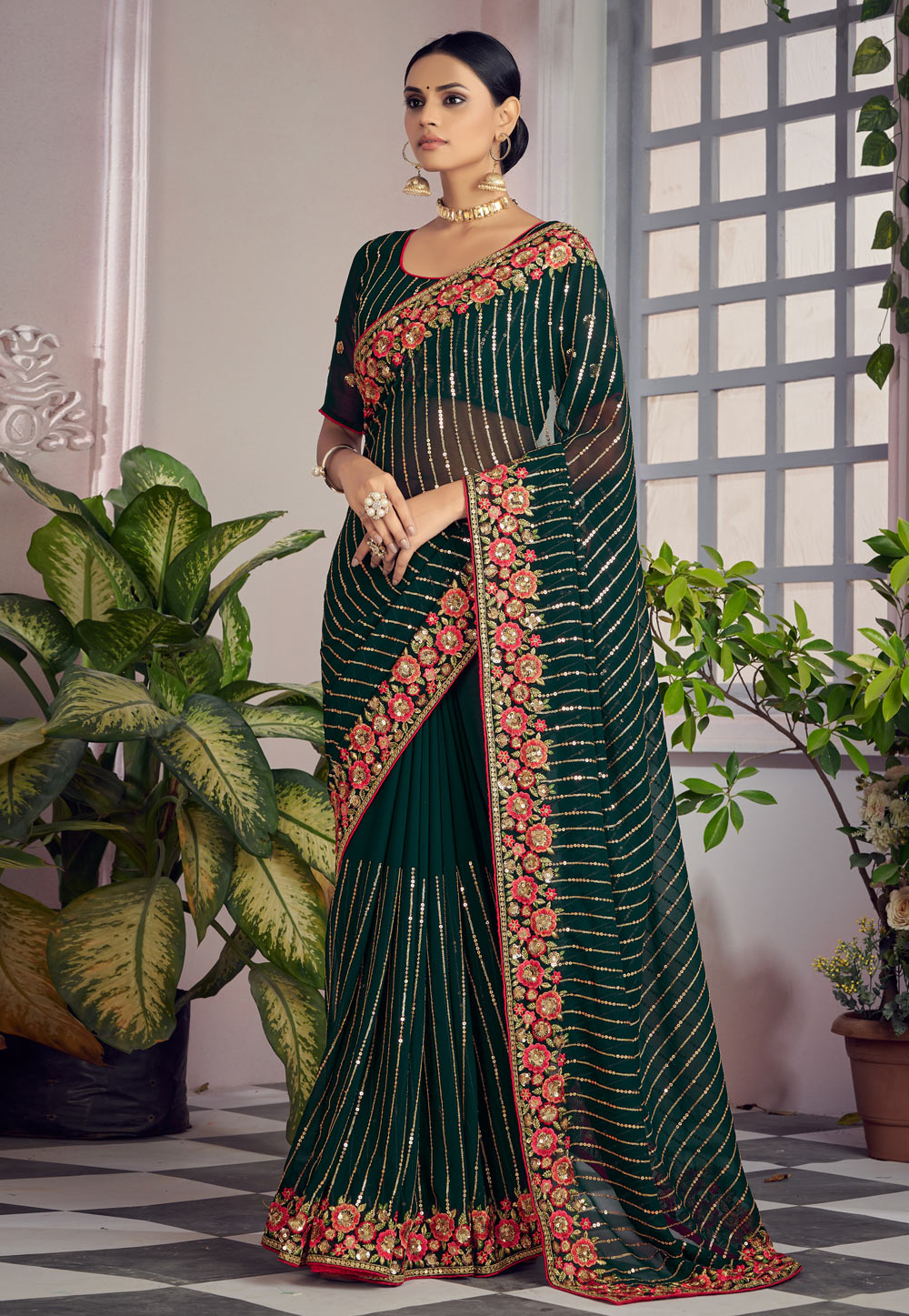Green Georgette Saree With Blouse 248290