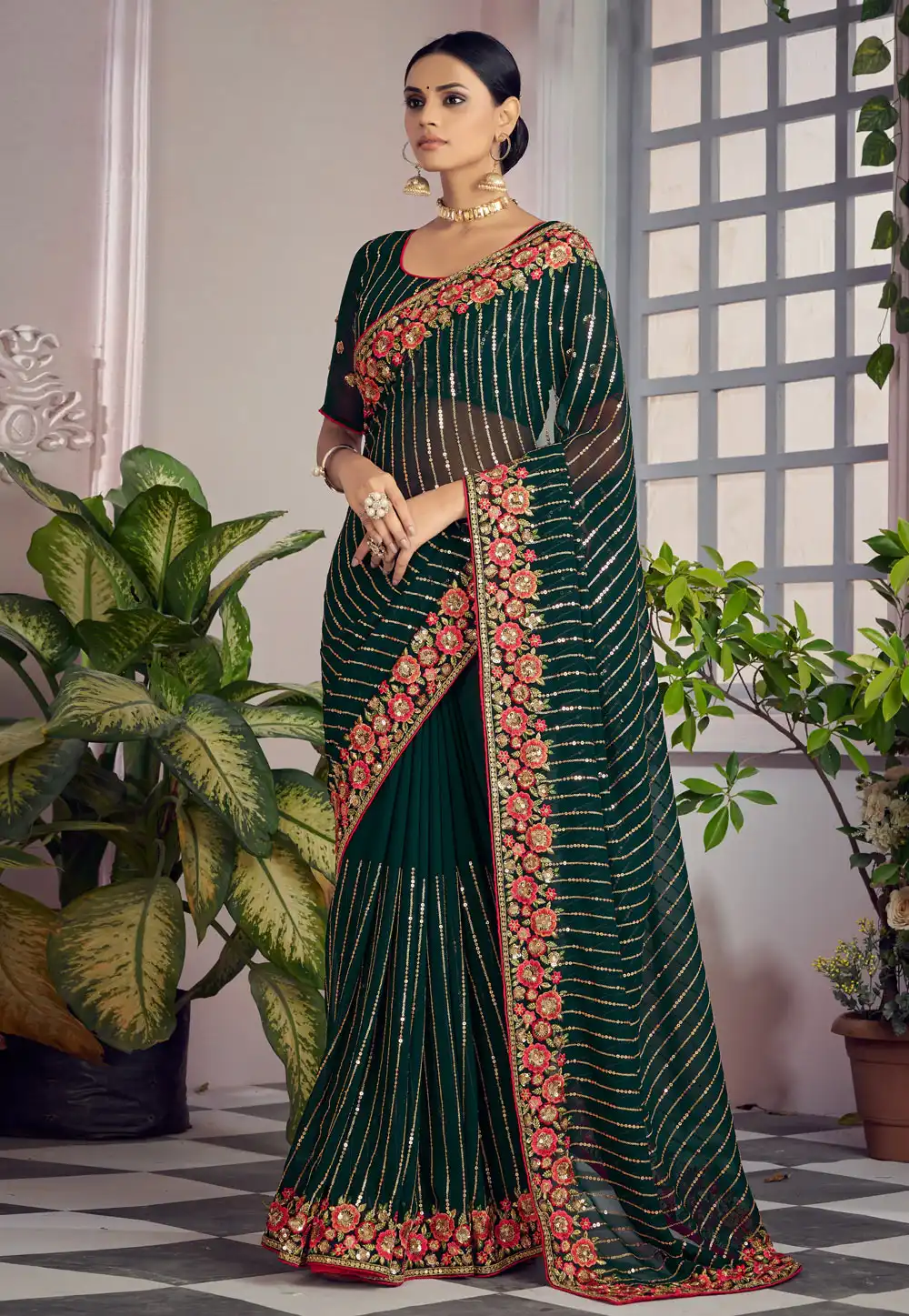 Green Georgette Saree With Blouse 248290