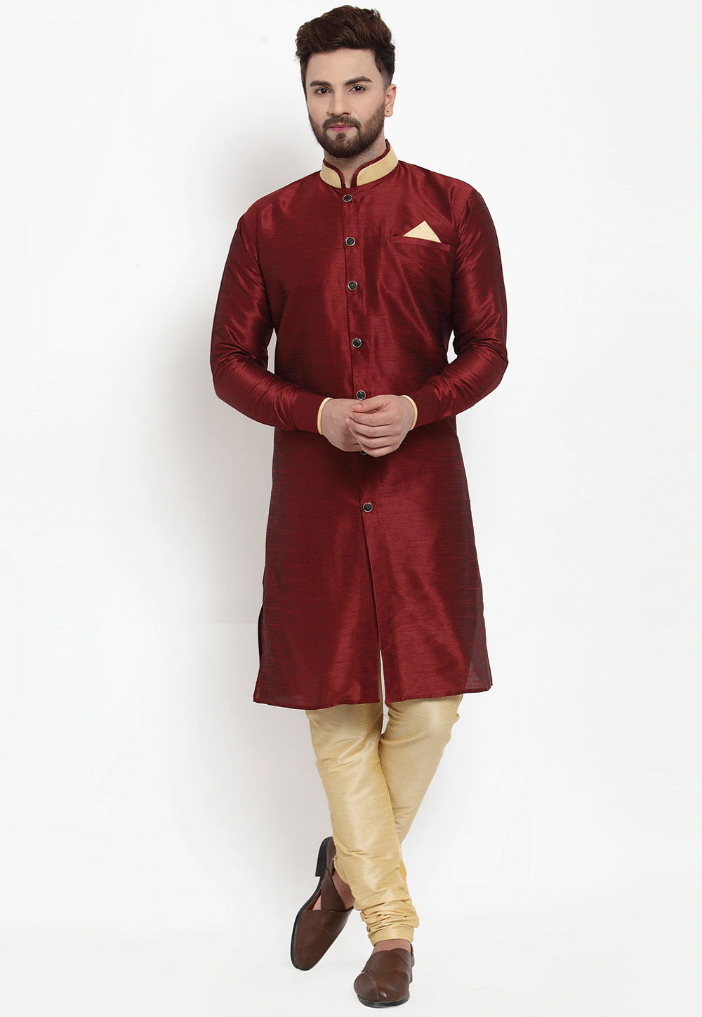 Maroon Banarasi Indo Western Kurta 237450