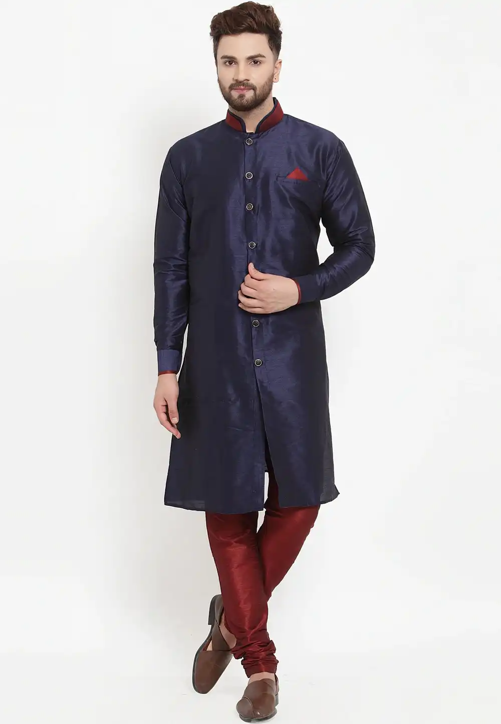 Navy Blue Banarasi Indo Western Kurta 237451