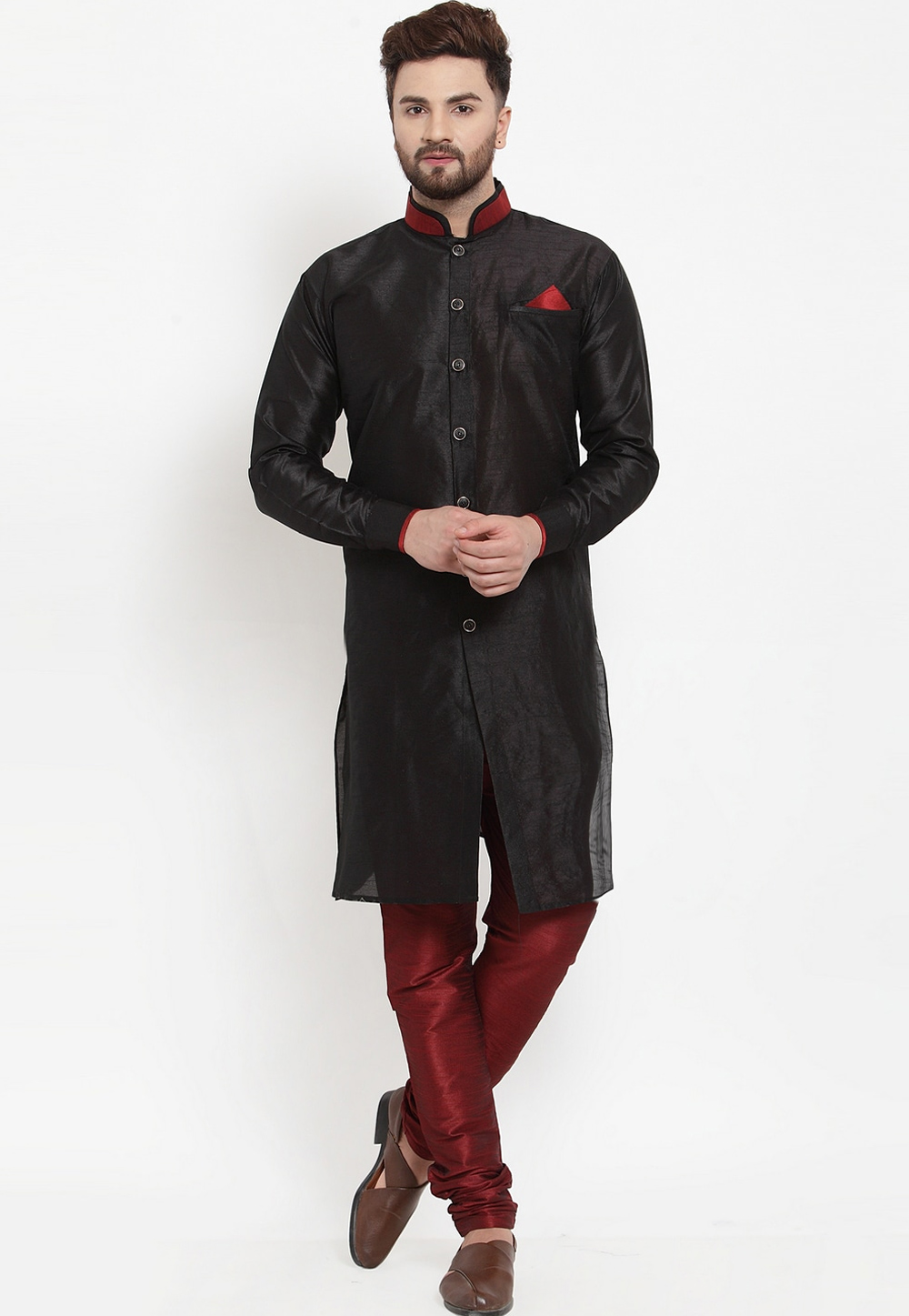 Black Banarasi Indo Western Kurta 237454