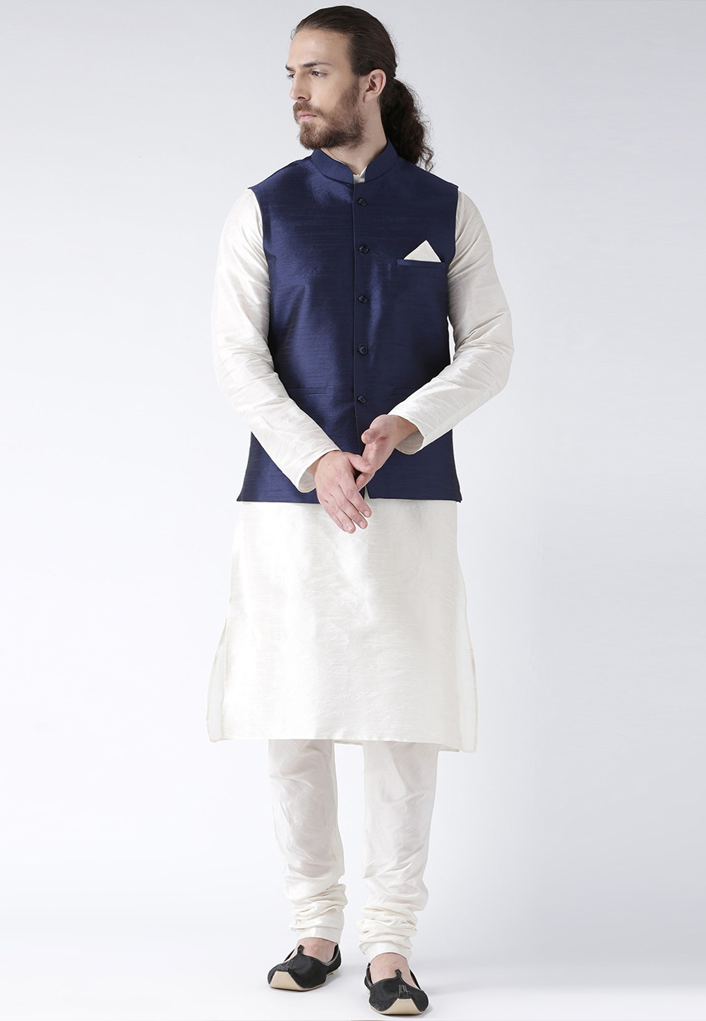 Off White Art Dupion Kurta Pajama With Jacket 237459