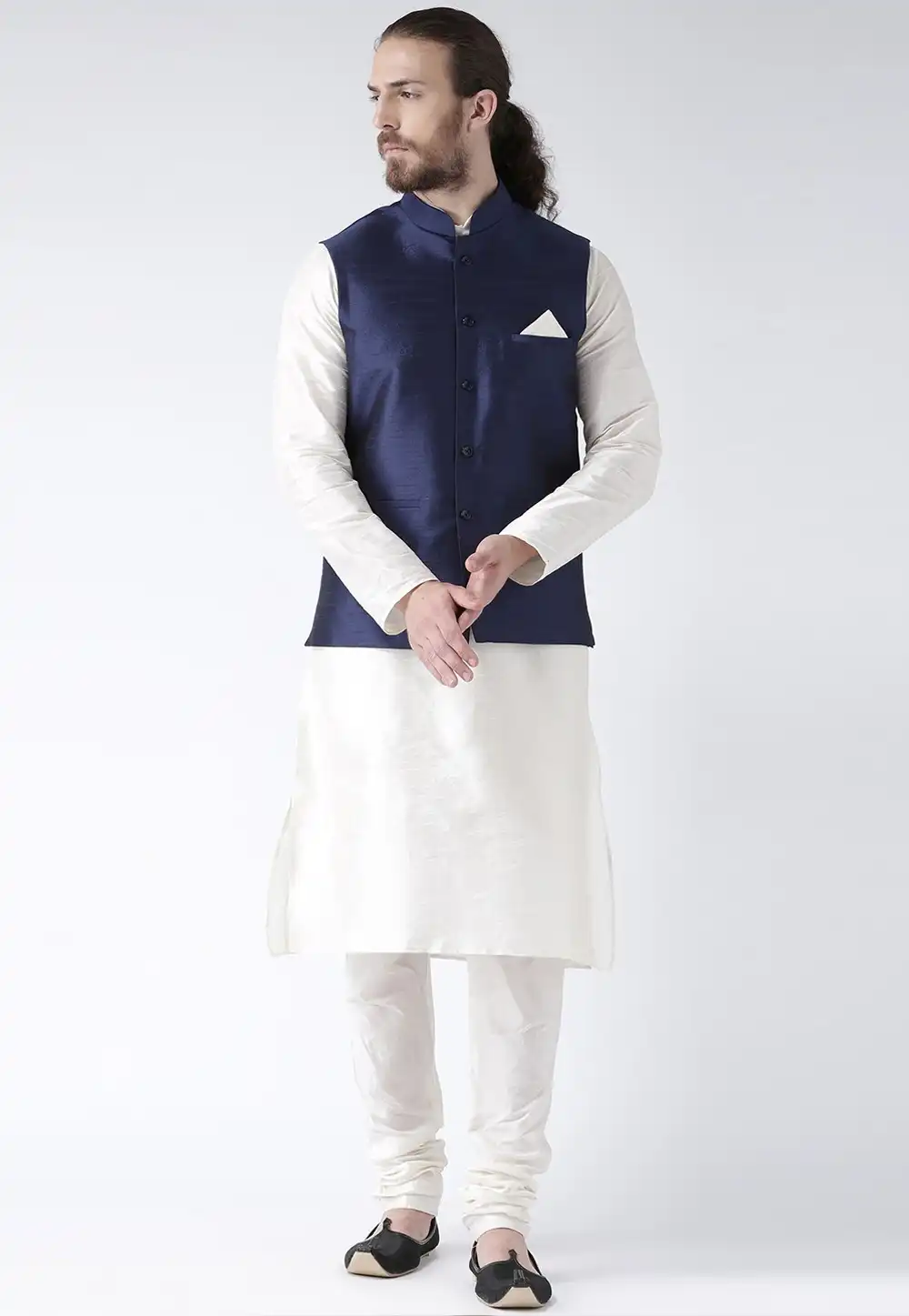 Off White Art Dupion Kurta Pajama With Jacket 237459