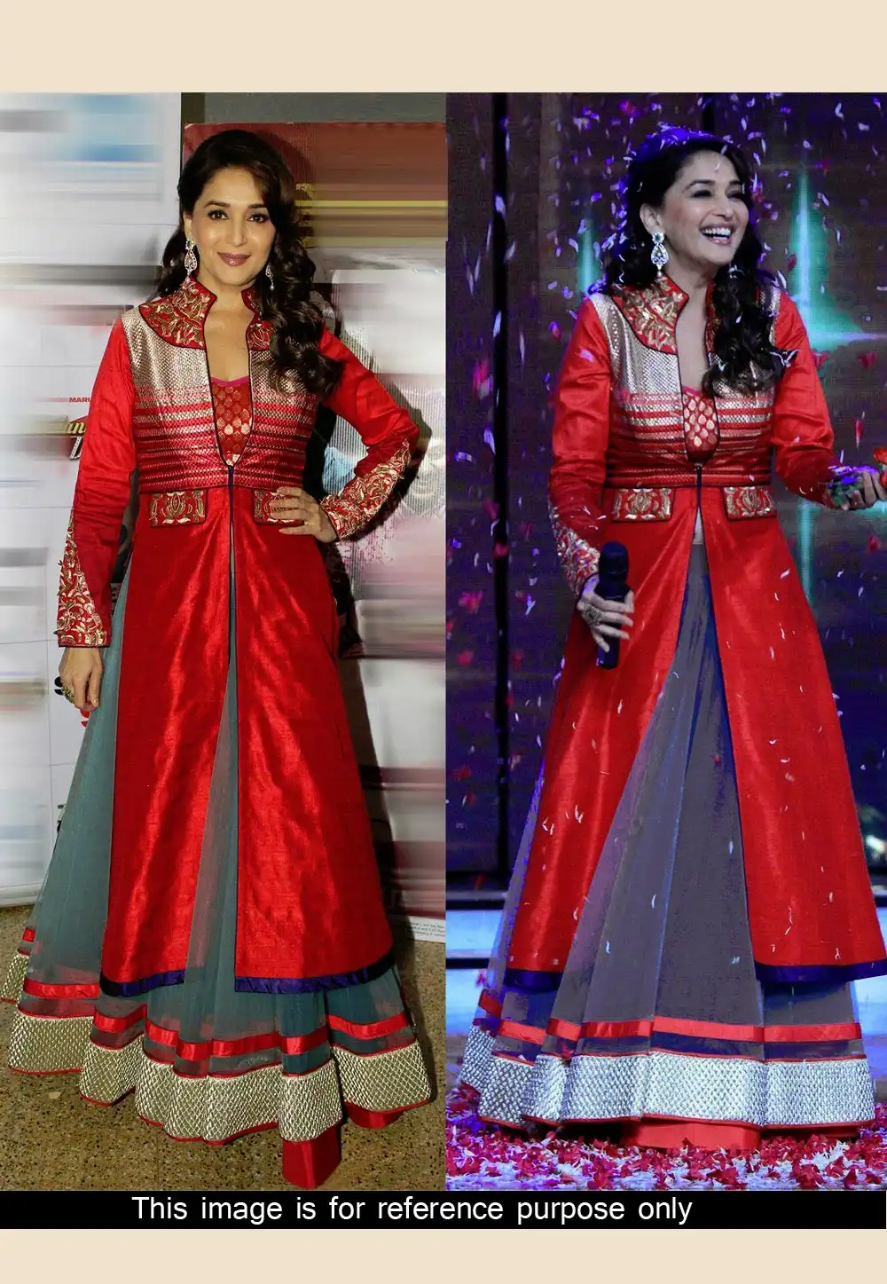 Grey Net Indo Western Lehenga Choli With Red Jacket 44224