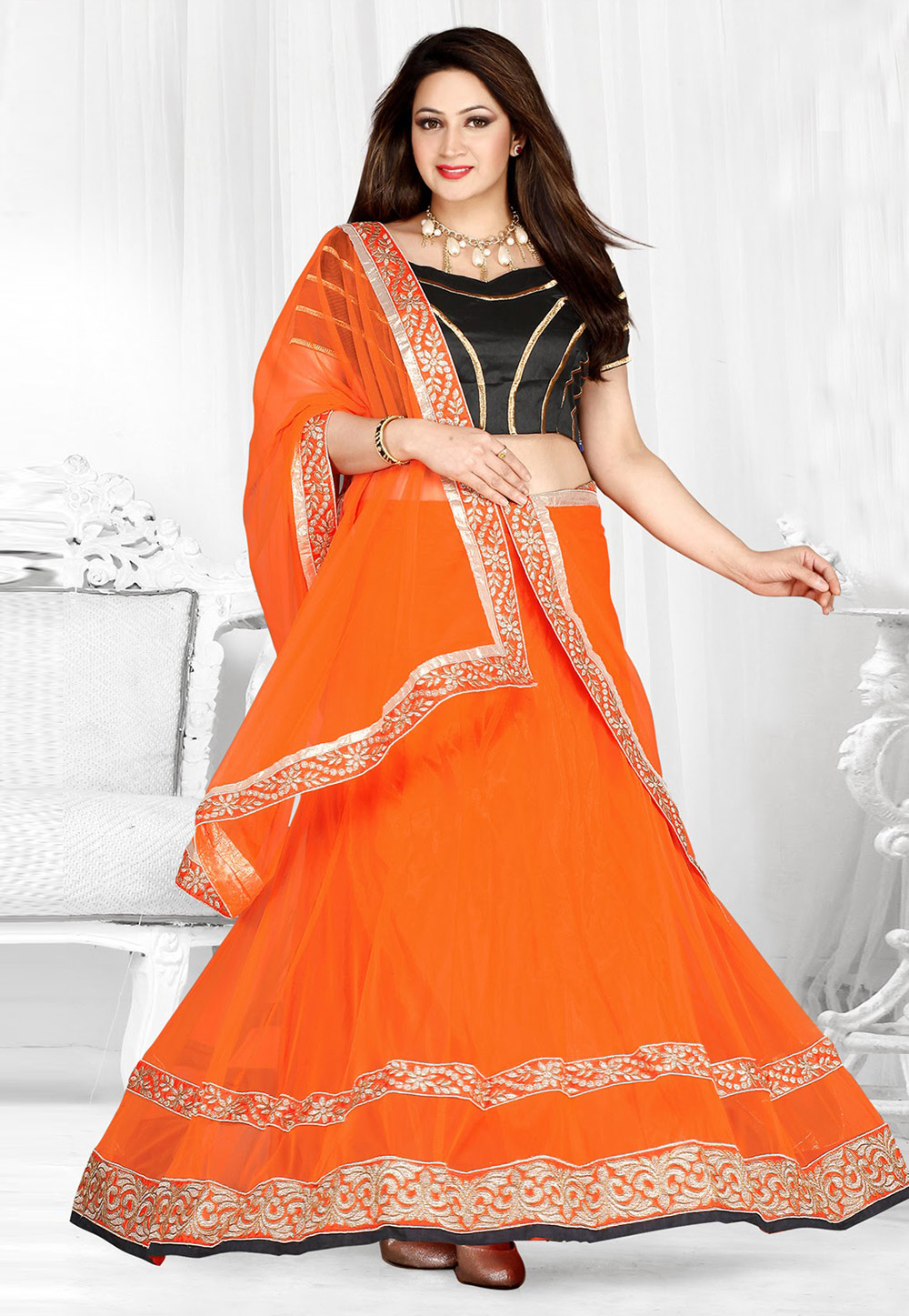 Orange Soft Net Circular Lehenga Choli 44227