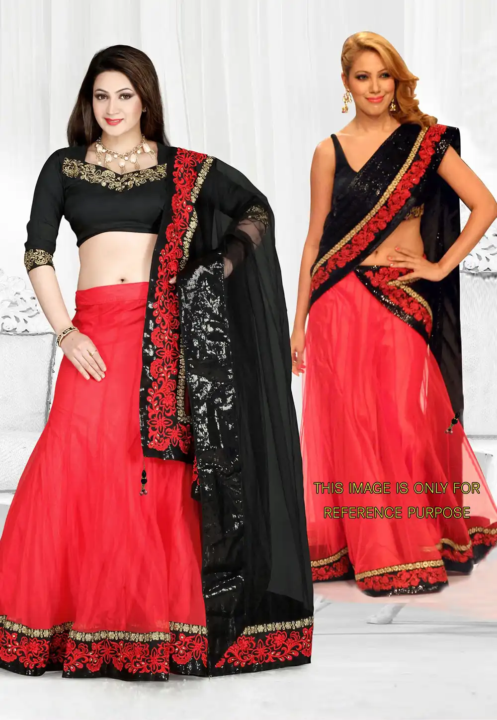 Red Soft Net Circular Lehenga Choli 44230