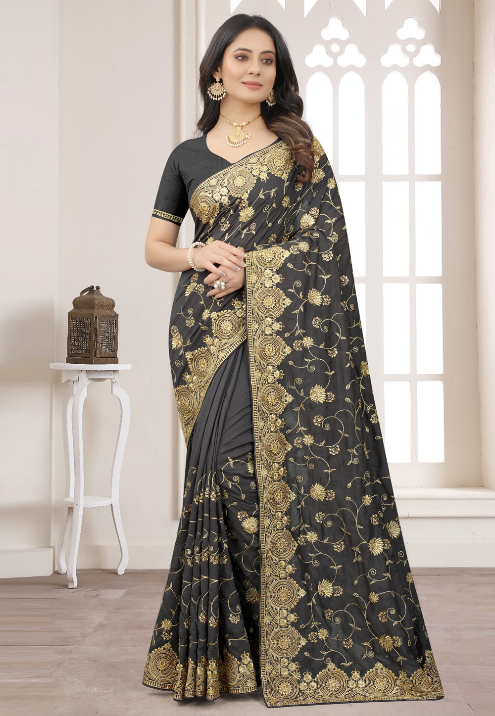 Grey Silk Saree With Blouse 248317