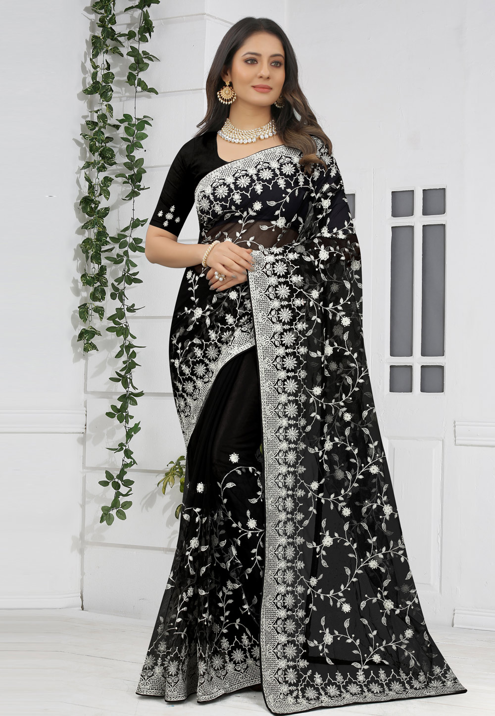 Black Net Saree With Blouse 248752
