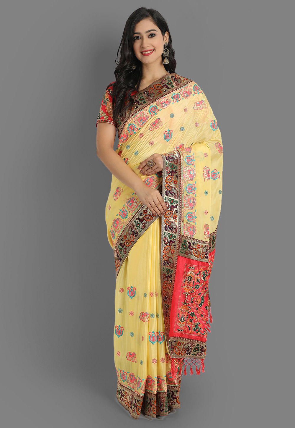 Yellow Chinon Silk Saree With Blouse 254549