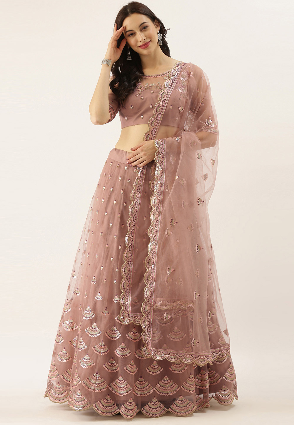 Brown Net Circular Lehenga Choli 238465