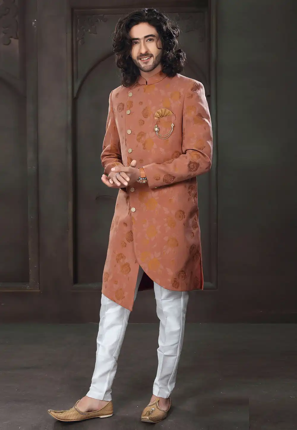 Rust Jacquard Indo Western Suit 238708