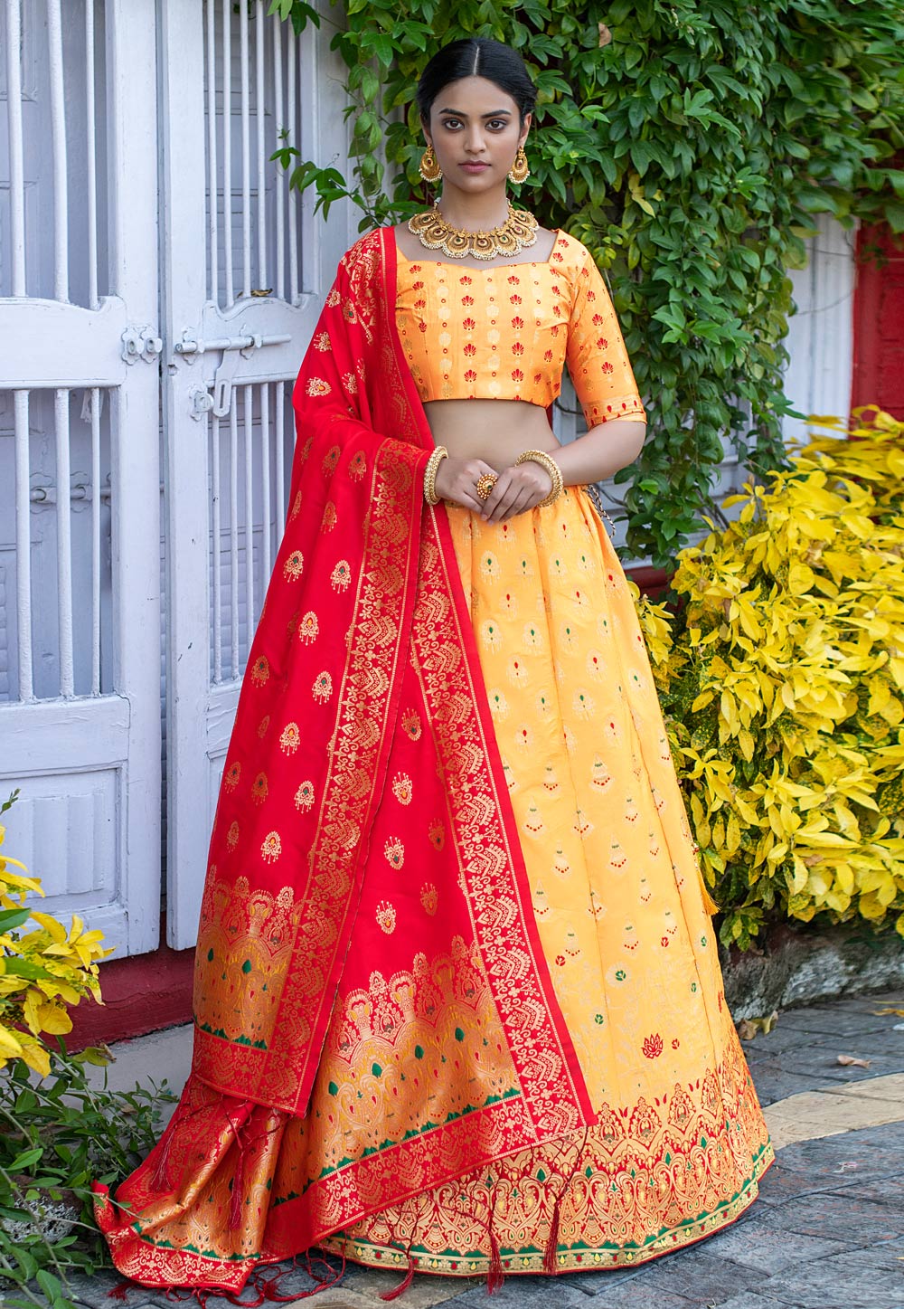 Yellow Silk A Line Lehenga Choli 228295