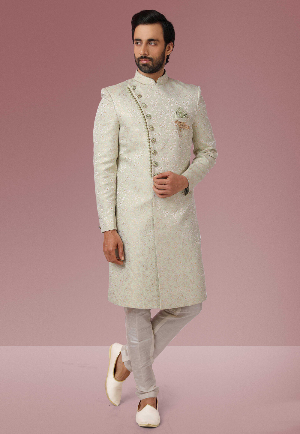 Pista Green Jacquard Indo Western Sherwani 238650