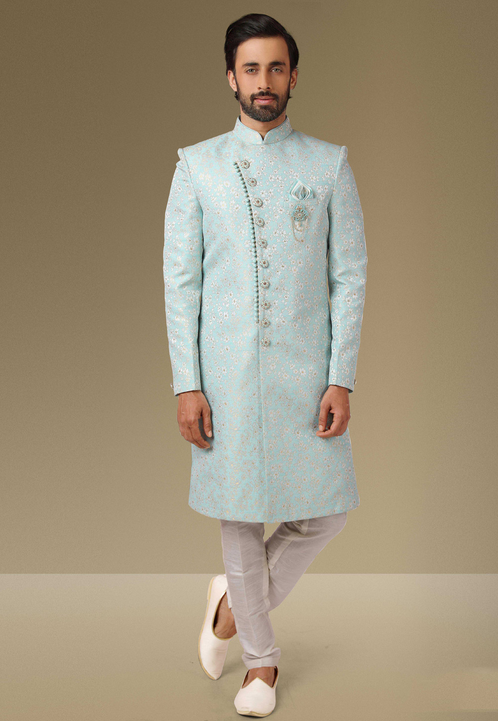 Sky Blue Jacquard Indo Western Sherwani 238652