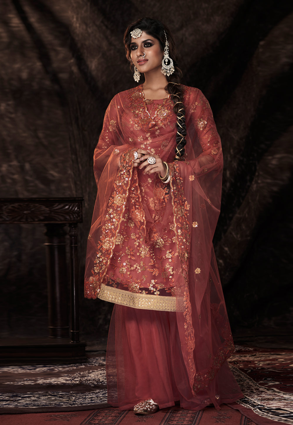 Pink Soft Net Sharara Suit 268390