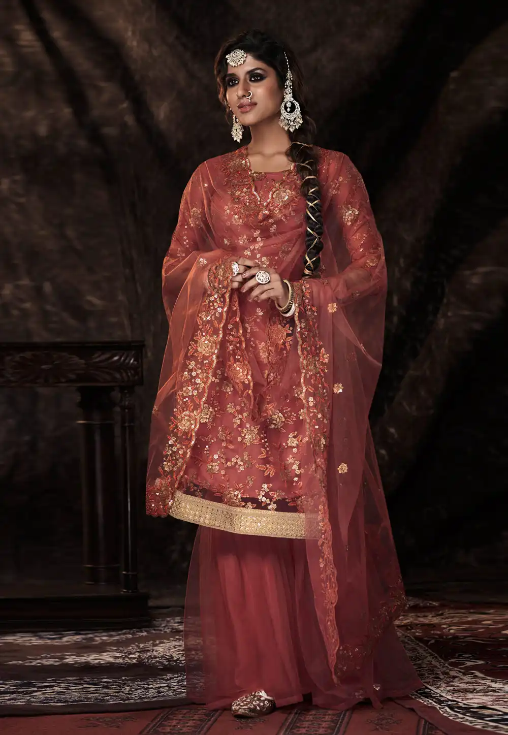 Pink Soft Net Sharara Suit 268390