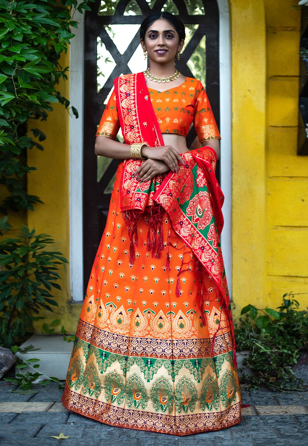 Orange Silk A Line Lehenga Choli 228296