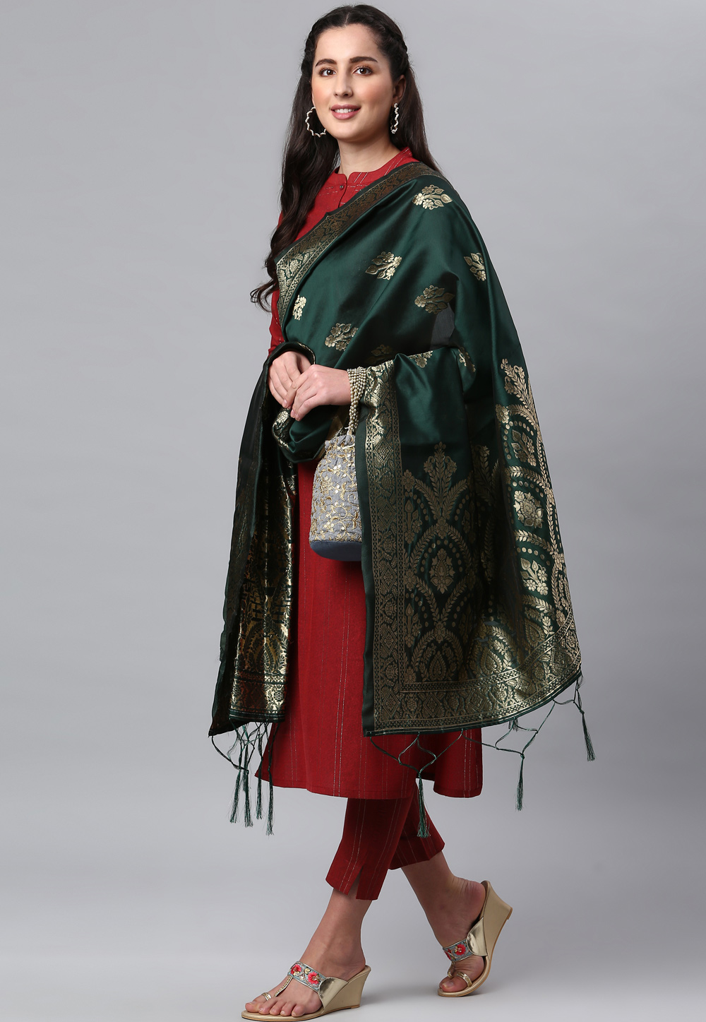 Green Banarasi Silk Dupatta 235843