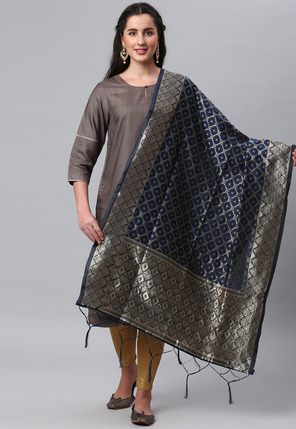 Navy Blue Banarasi Silk Dupatta 235847