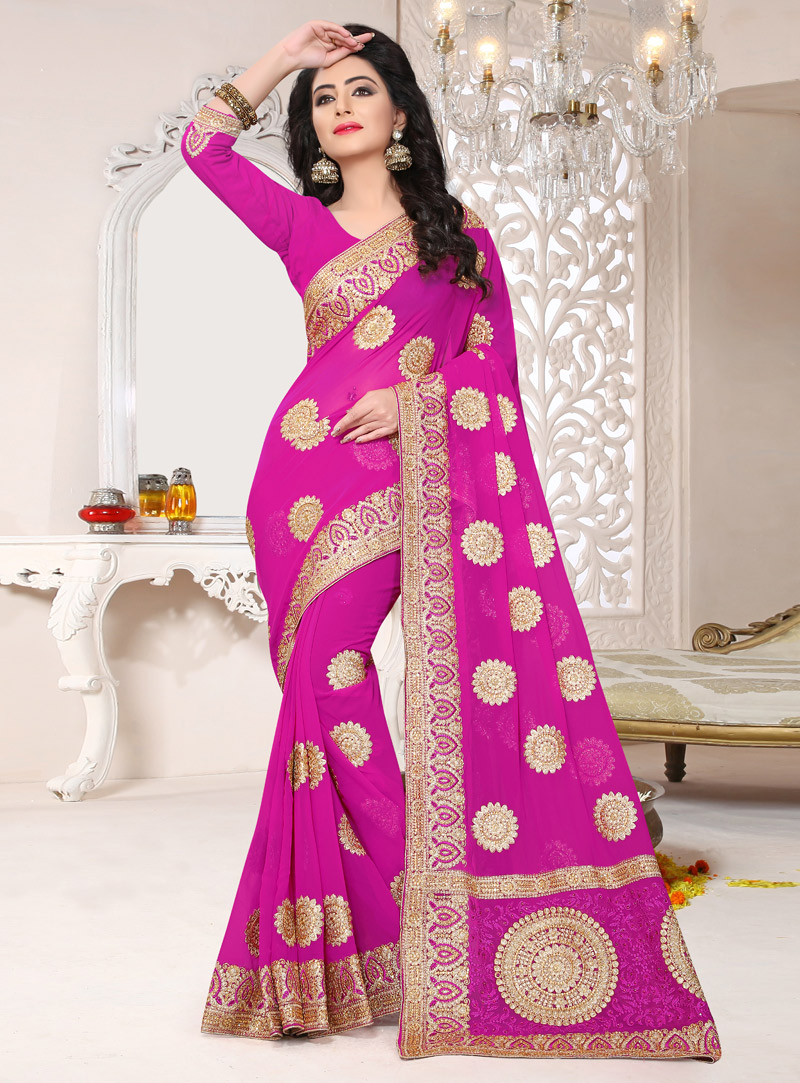 Magenta Georgette Saree With Blouse 124739