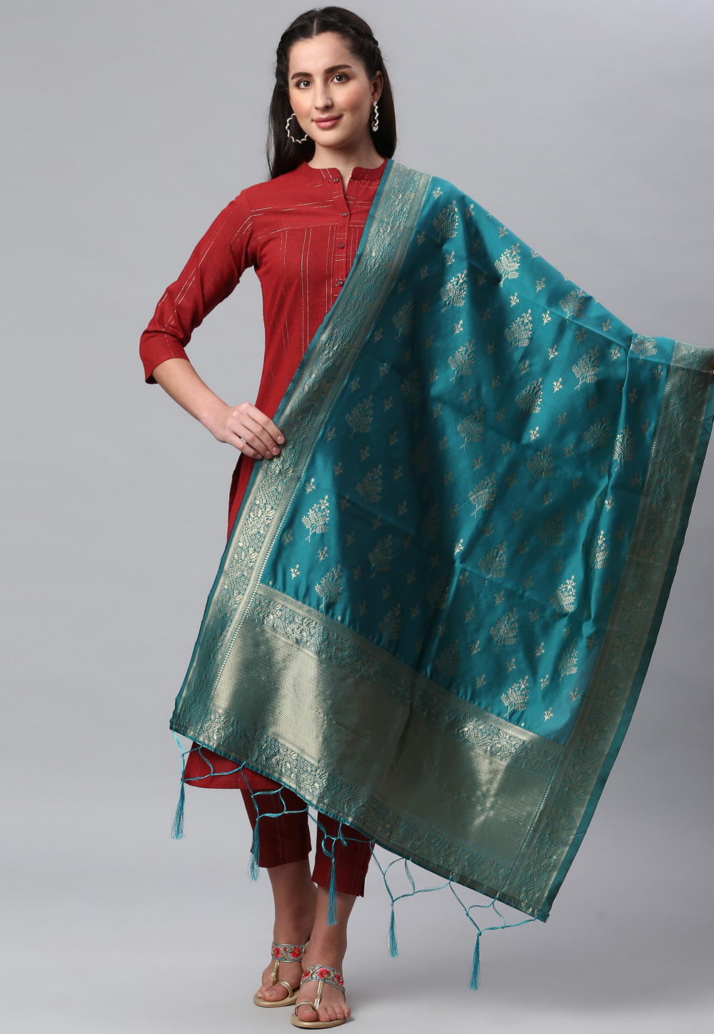 Teal Banarasi Silk Dupatta 236249