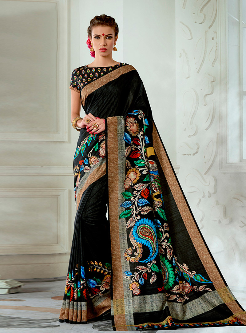 Black Tussar Silk Festival Wear Saree 114651