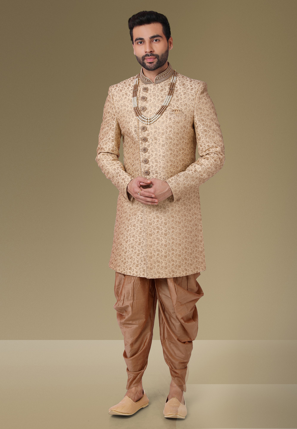 Beige Banarasi Silk Indo Western Suit 239433