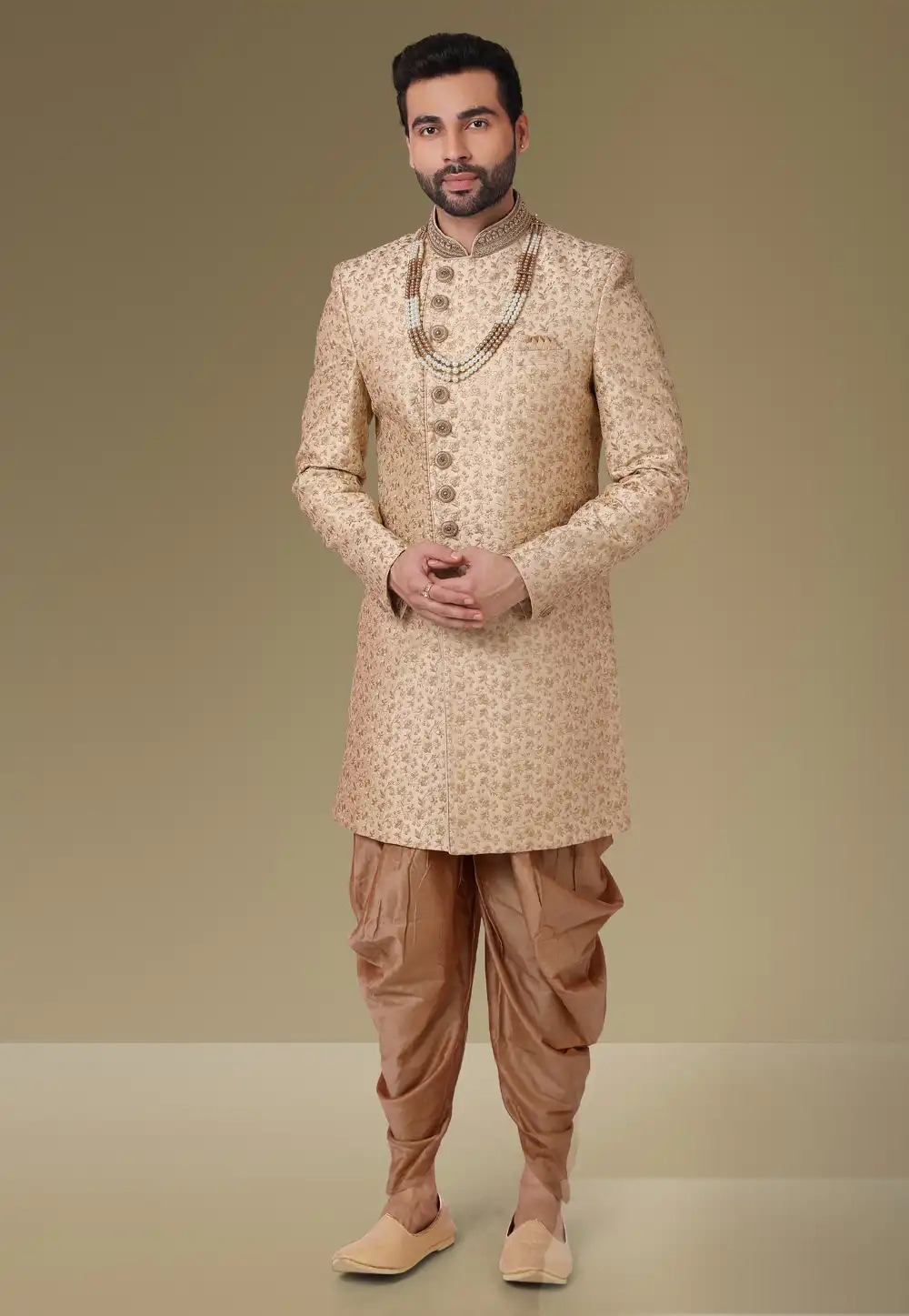 Beige Banarasi Silk Indo Western Suit 239433