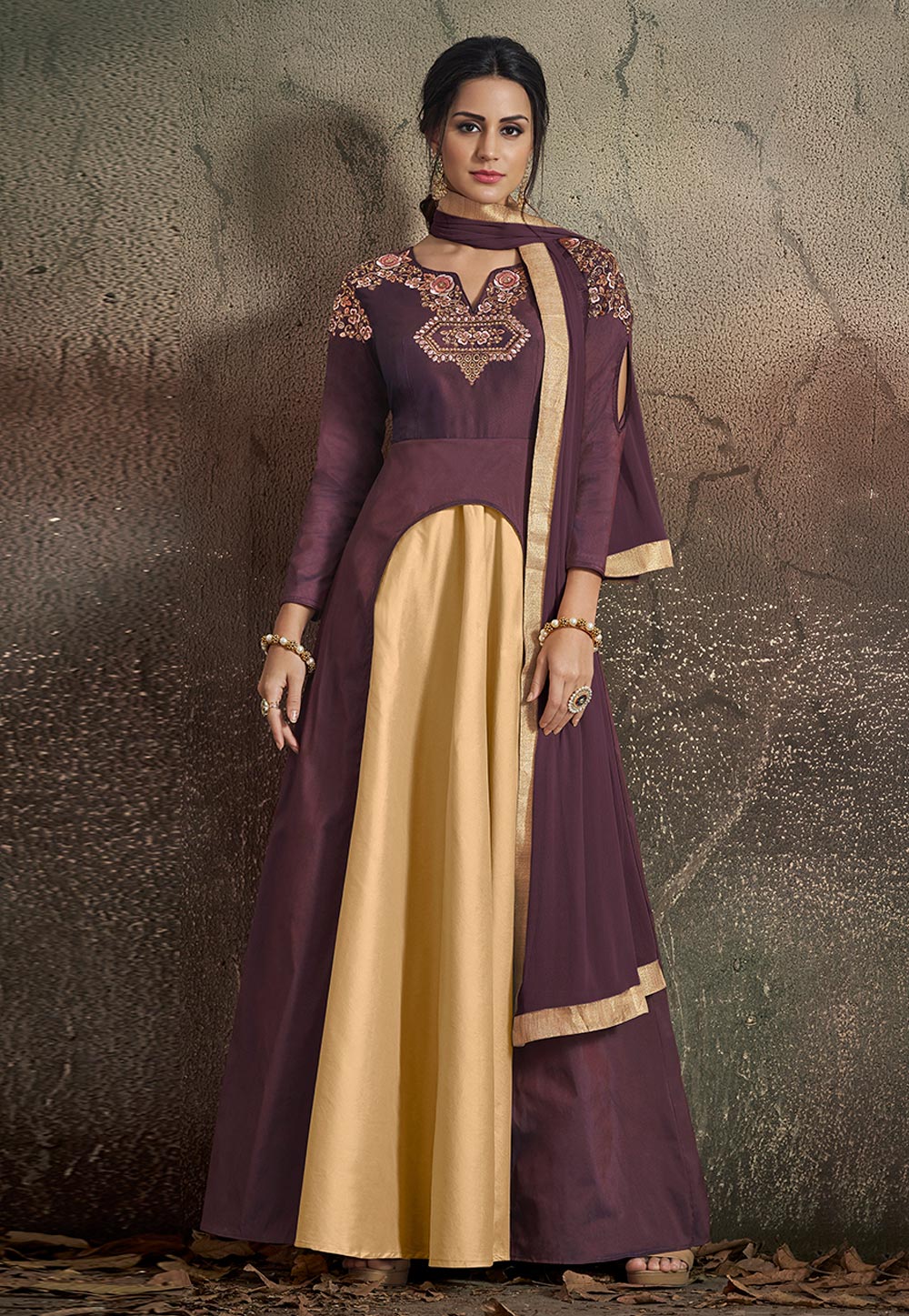 Purple Taffeta Embroidered Readymade Ankle Length Anarkali Suit 165695