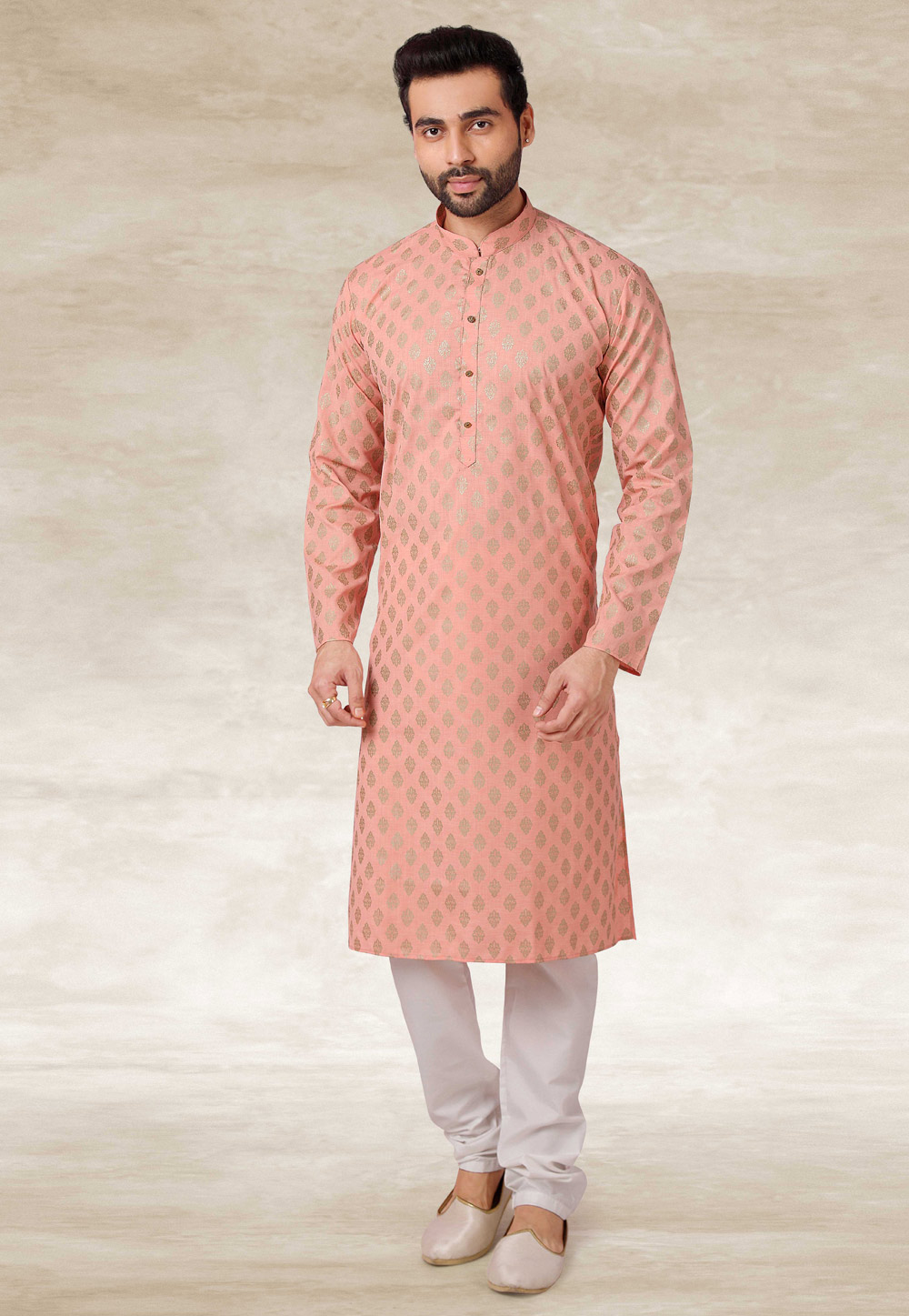 Peach Cotton Kurta Pajama 240121