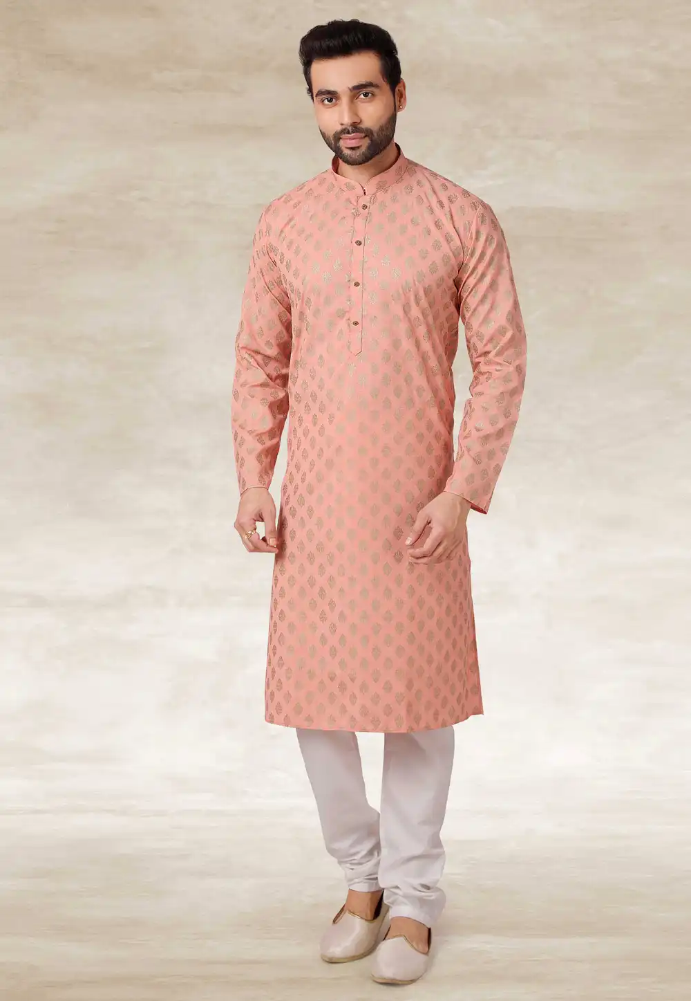 Peach Cotton Kurta Pajama 240121