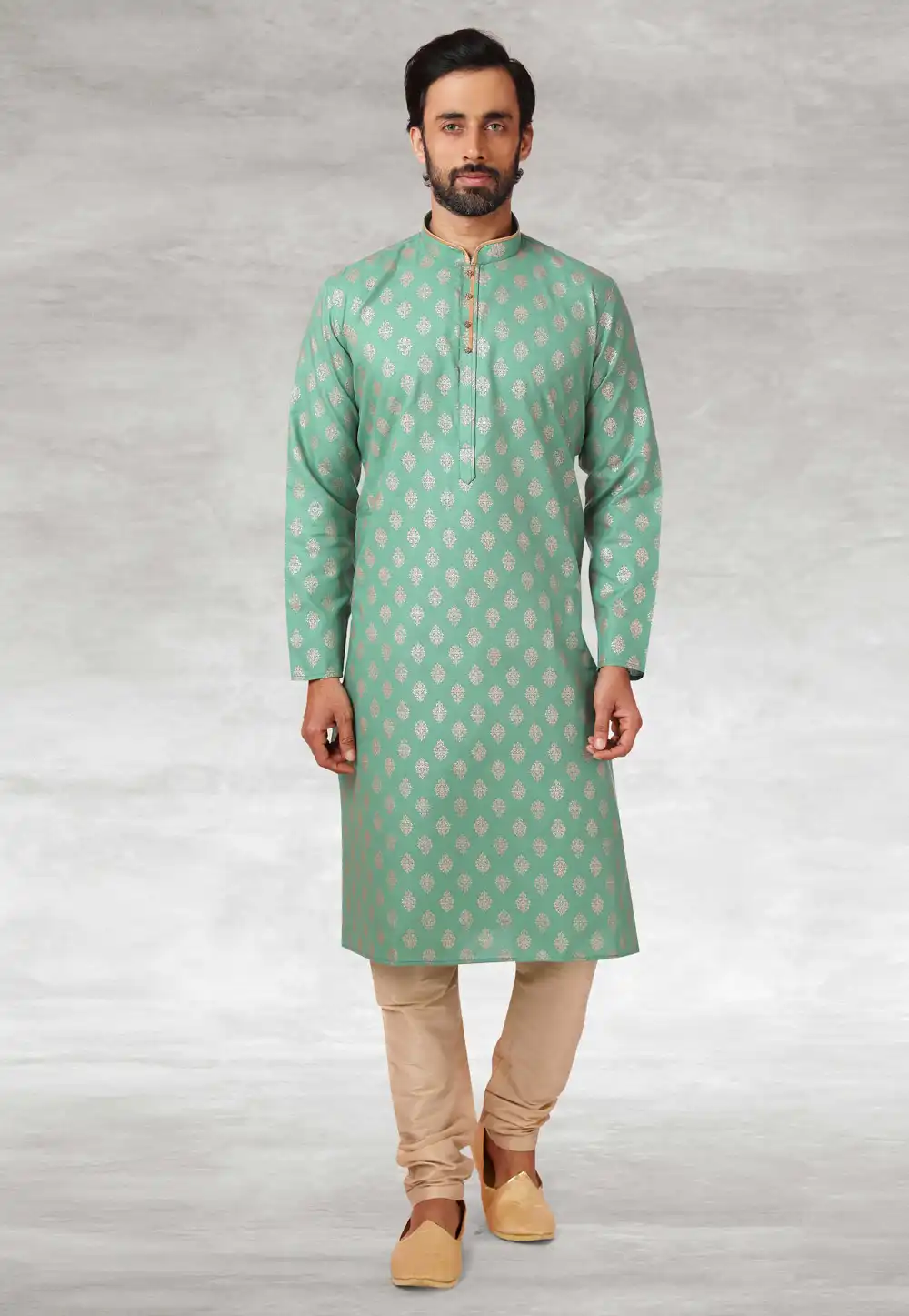 Sea Green Cotton Kurta Pajama 240126