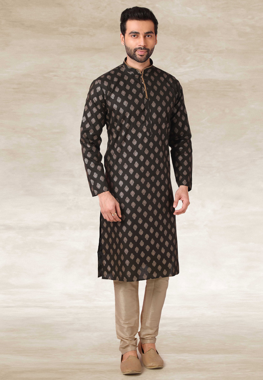 Black Cotton Kurta Pajama 240128