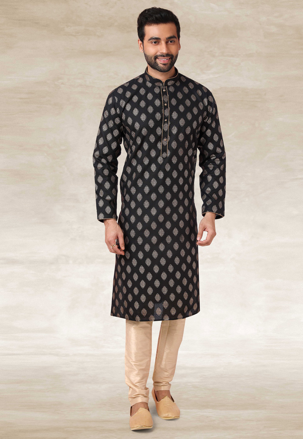 Black Cotton Kurta Pajama 240130