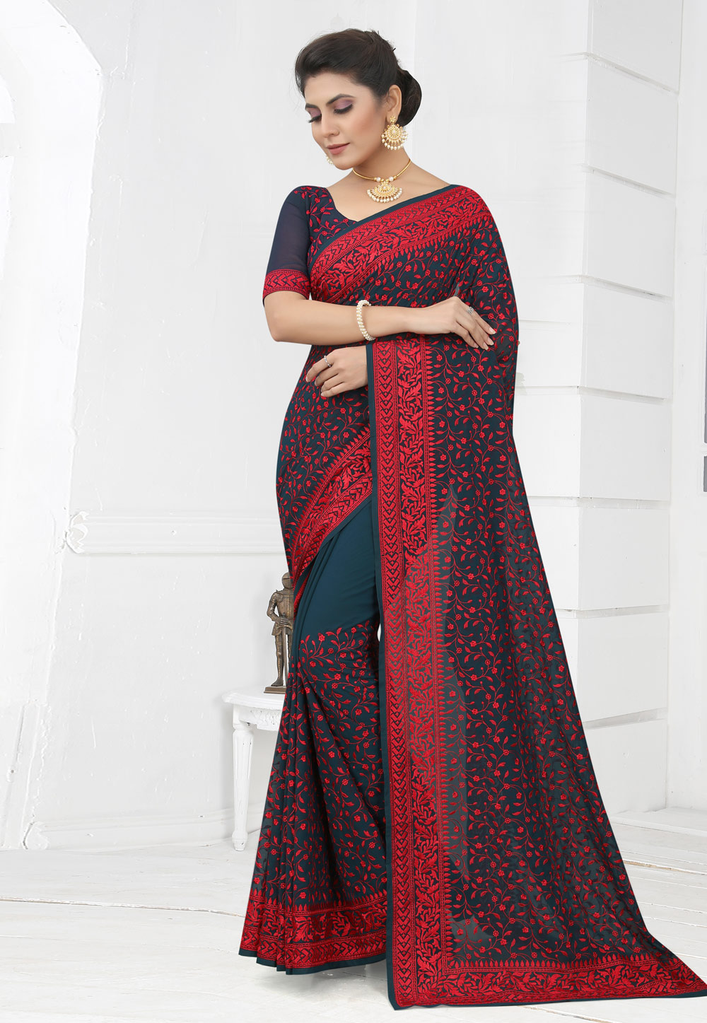 Teal Georgette Saree With Blouse 249211