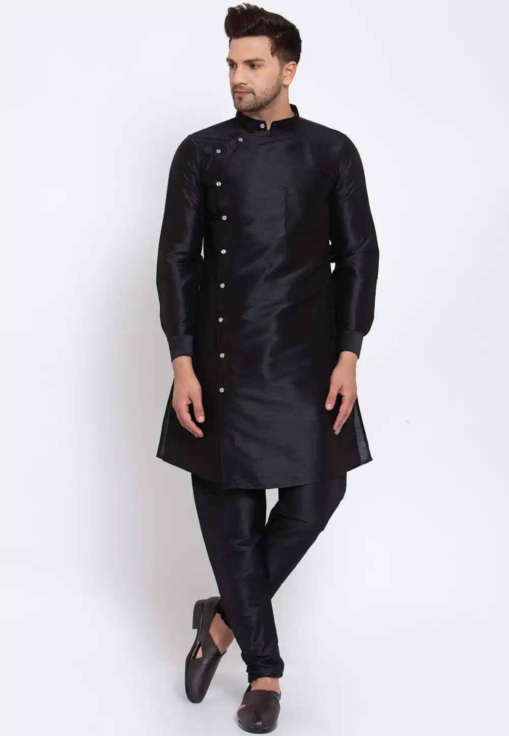 Navy Blue Dupion Silk Kurta Pajama 240869