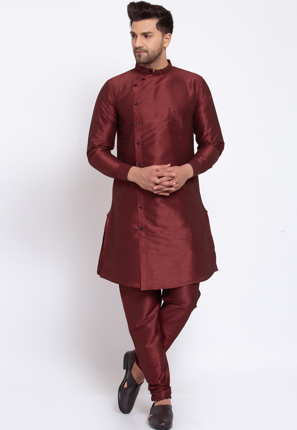 Maroon Dupion Silk Kurta Pajama 240870