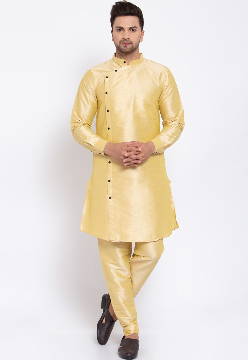Golden Dupion Silk Kurta Pajama 240871