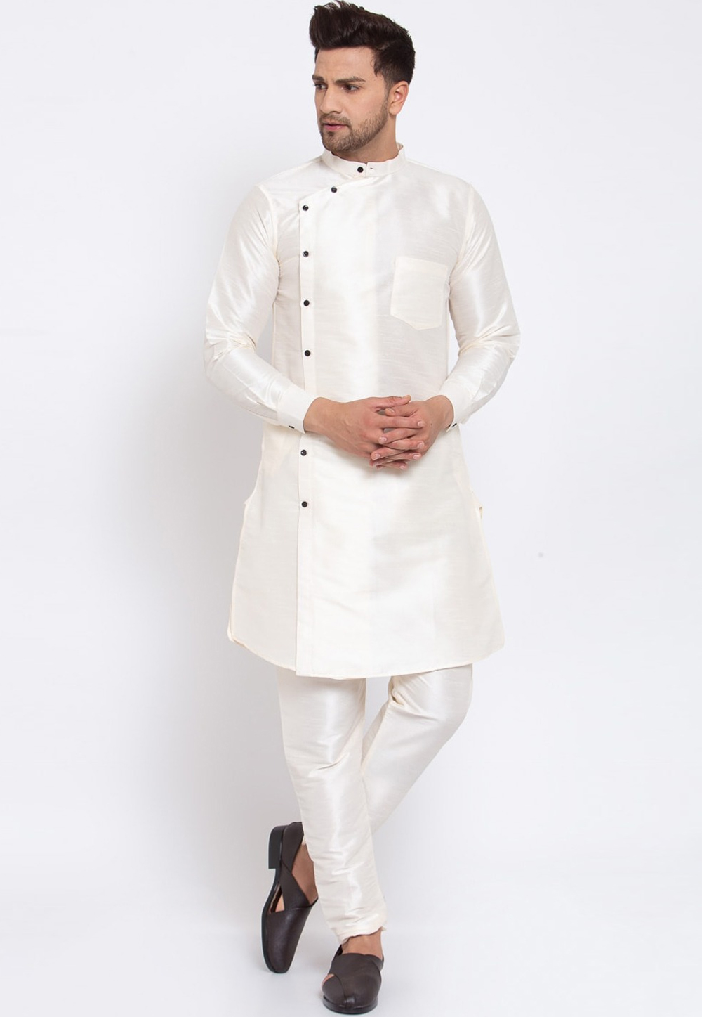 Off White Dupion Silk Kurta Pajama 240872