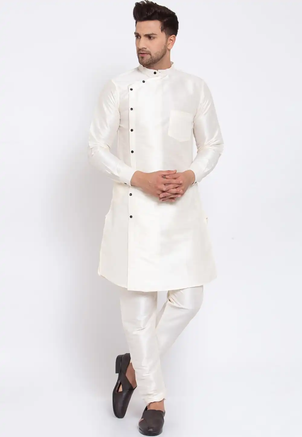 Off White Dupion Silk Kurta Pajama 240872