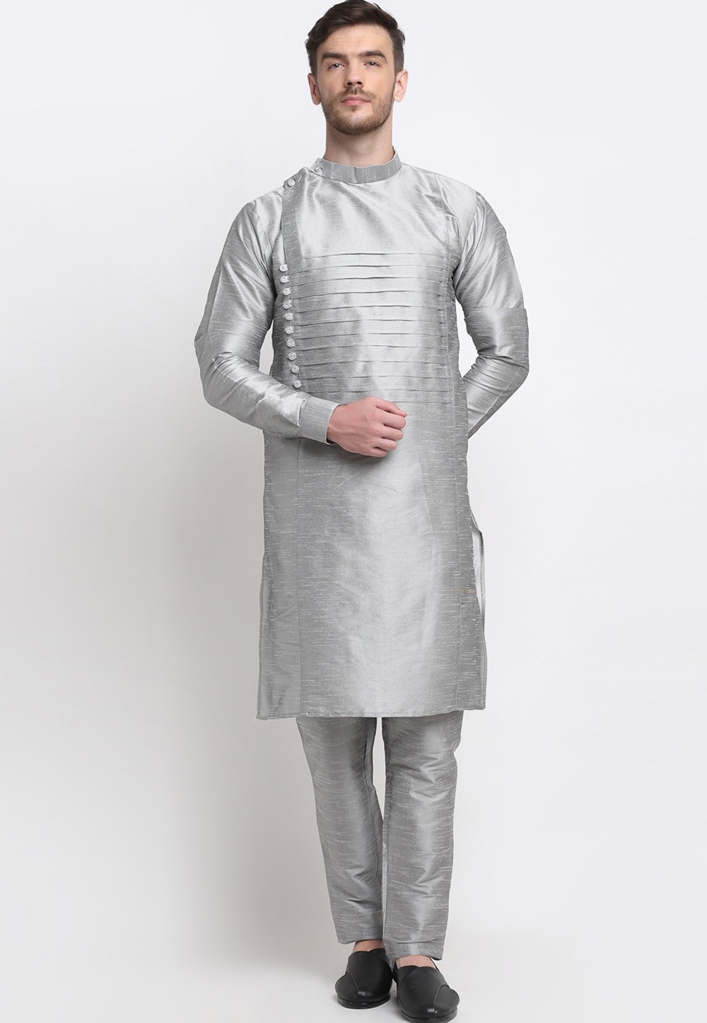 Grey Dupion Silk Kurta Pajama 240874
