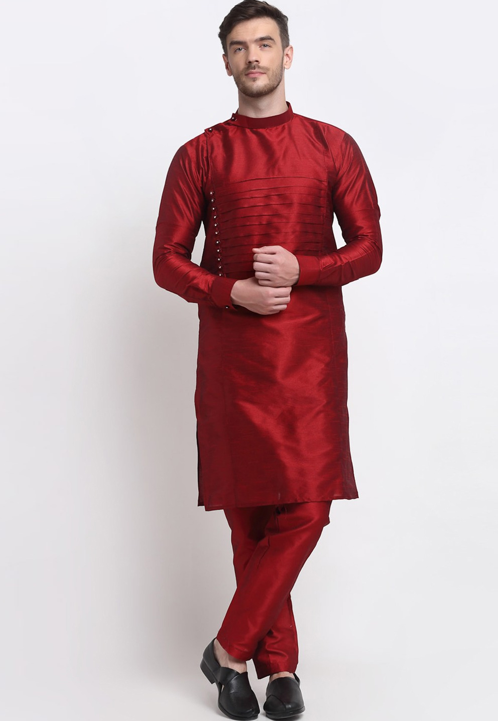 Maroon Dupion Silk Kurta Pajama 240875
