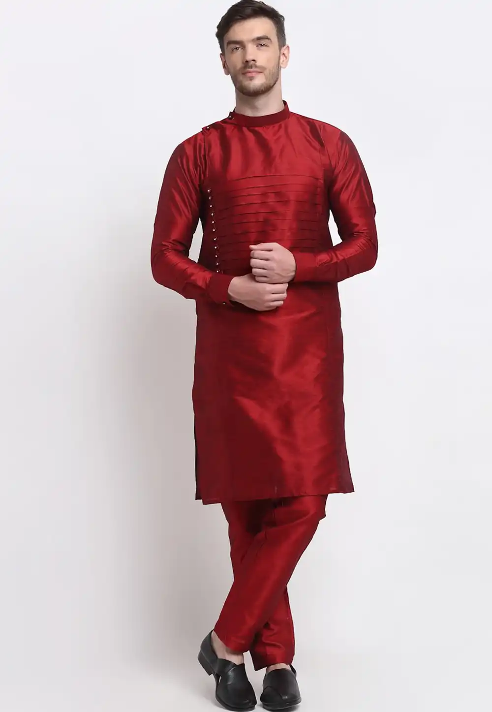Maroon Dupion Silk Kurta Pajama 240875