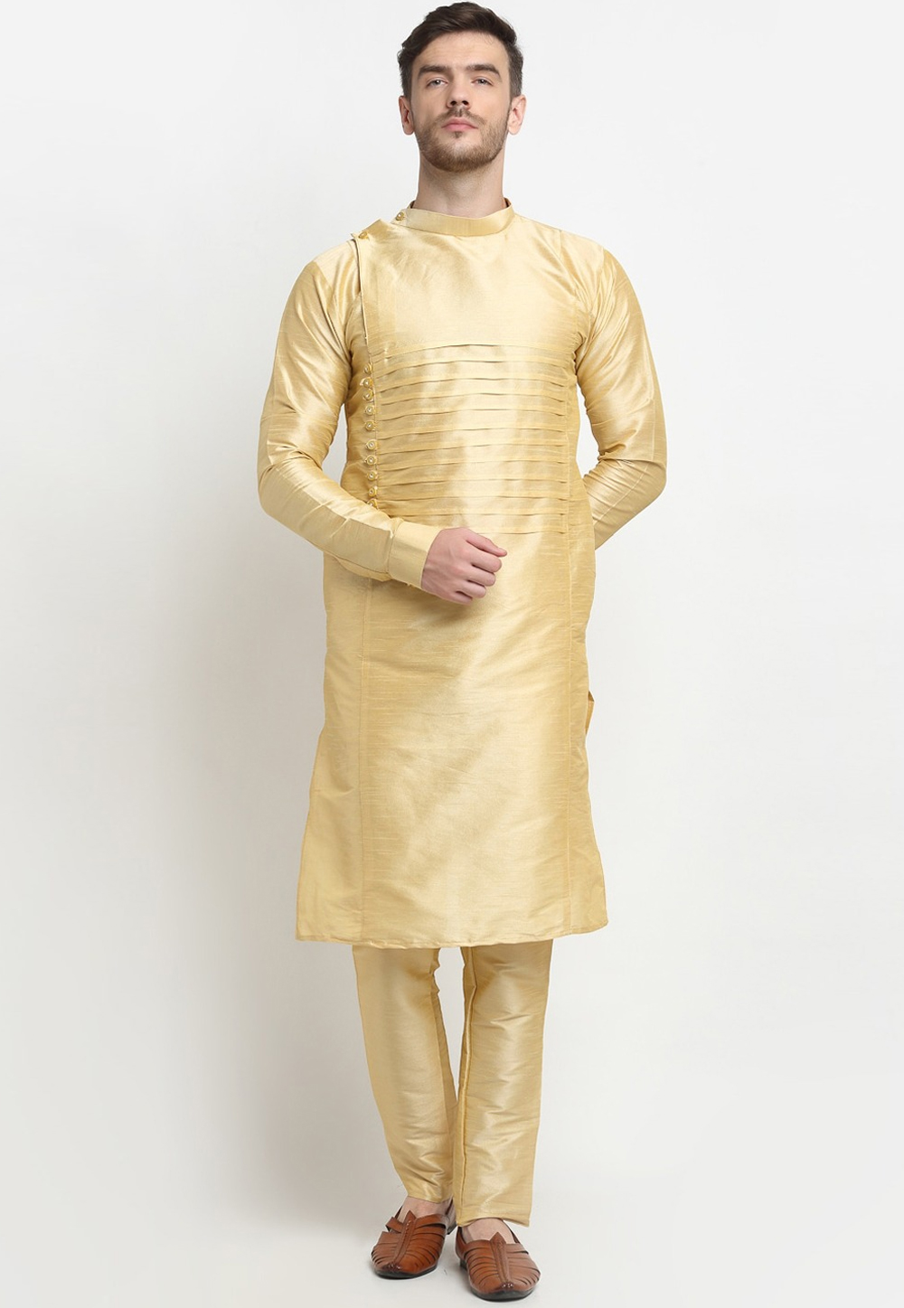 Golden Dupion Silk Kurta Pajama 240876