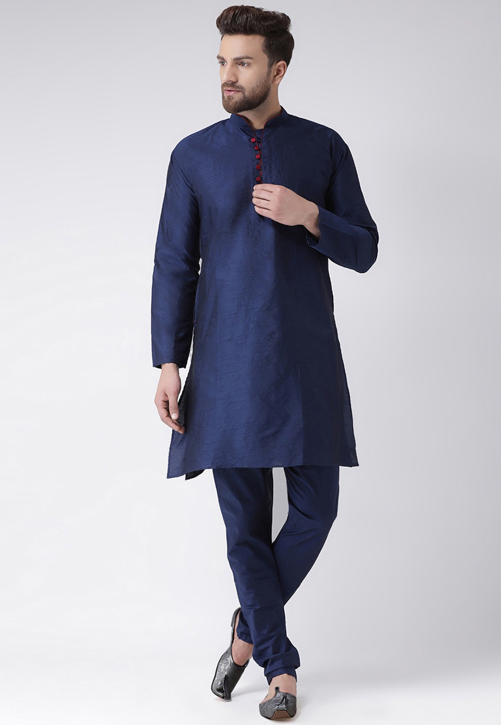 Navy Blue Dupion Silk Kurta Pajama 240877