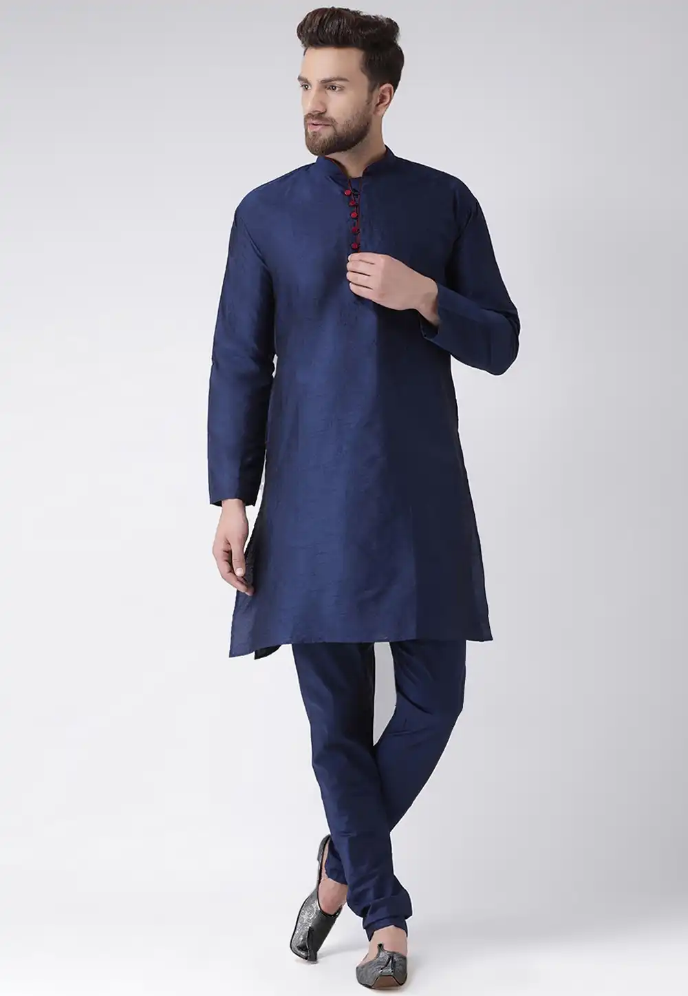 Navy Blue Dupion Silk Kurta Pajama 240877