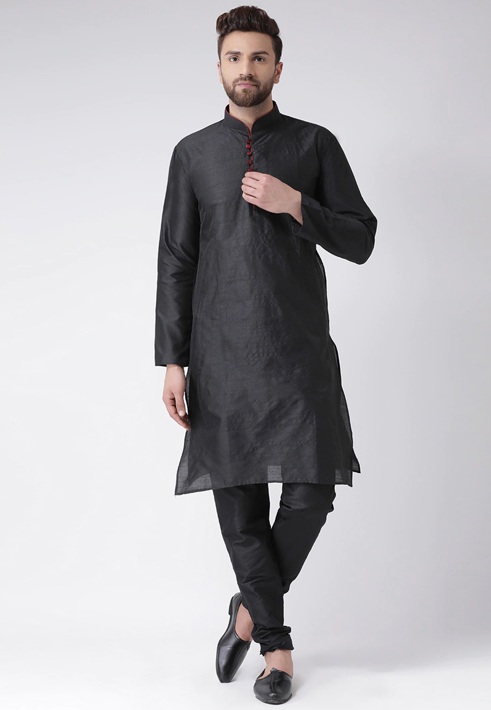 Black Dupion Silk Kurta Pajama 240880