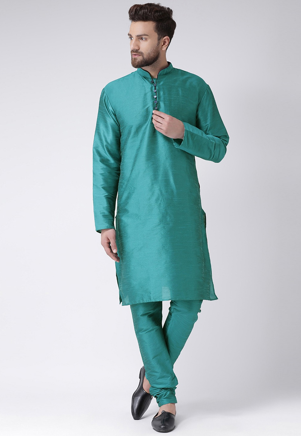 Sea Green Dupion Silk Kurta Pajama 240881