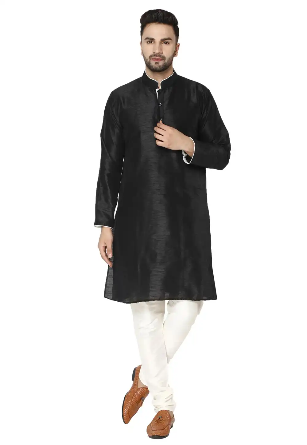 Black Dupion Silk Kurta Pajama 240883